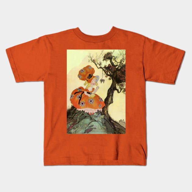 Vintage Mother Goose, Little Miss Muffet with Spider Kids T-Shirt by MasterpieceCafe